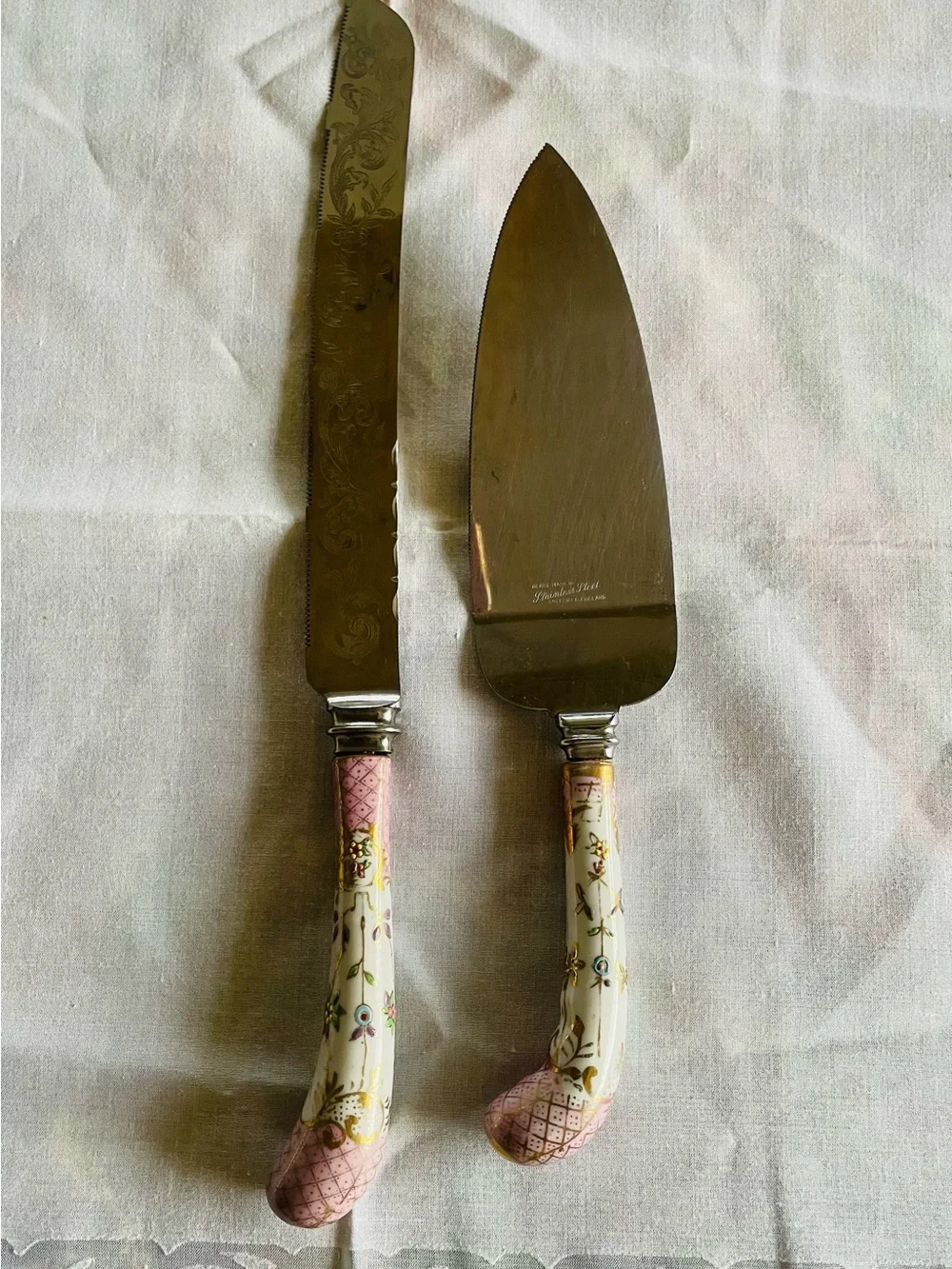 Vintage Sheffield England Ceramic Handled Cake Servers